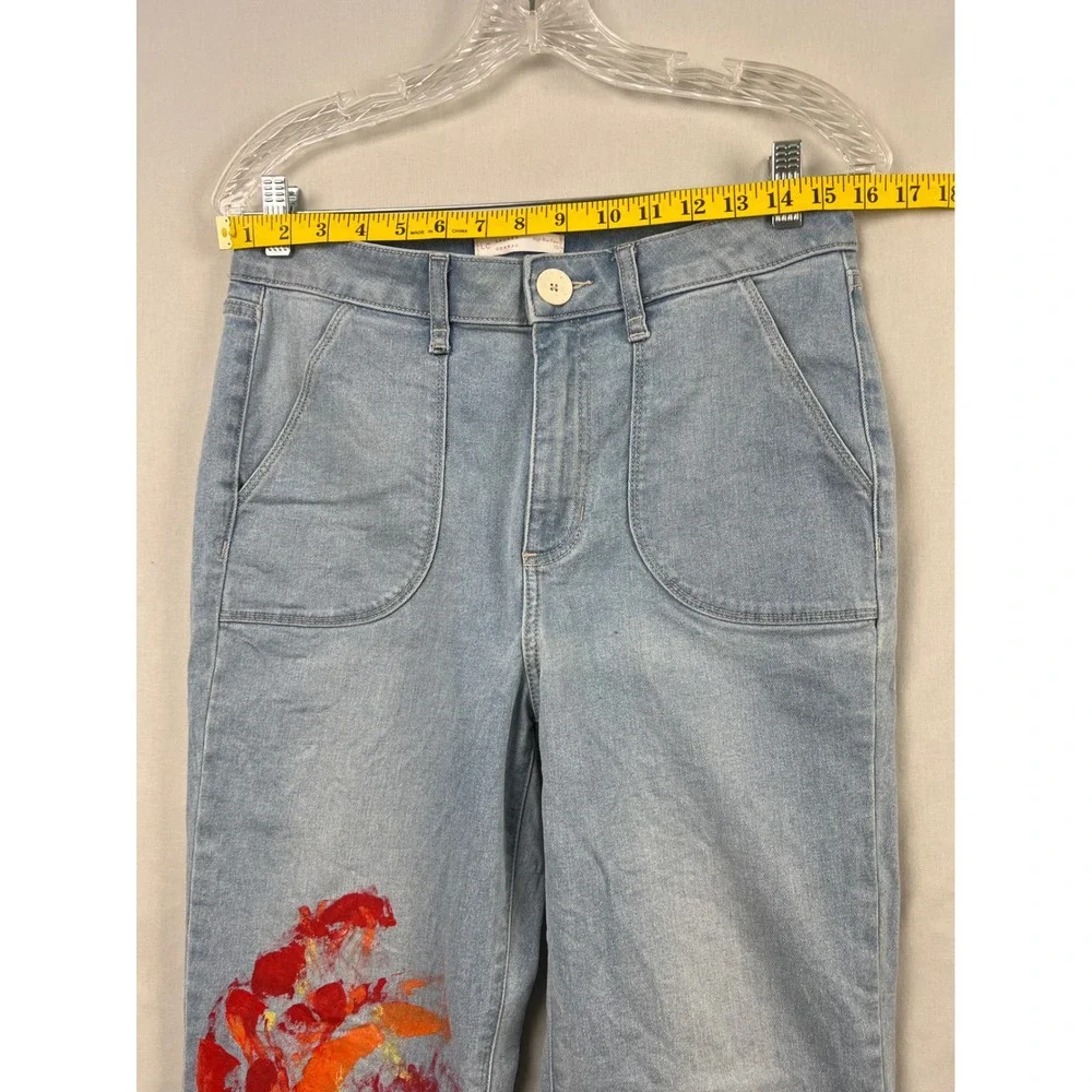 Lauren Conrad Flare Jeans Women 10 Light Blue Hand Painted Artistic High Rise